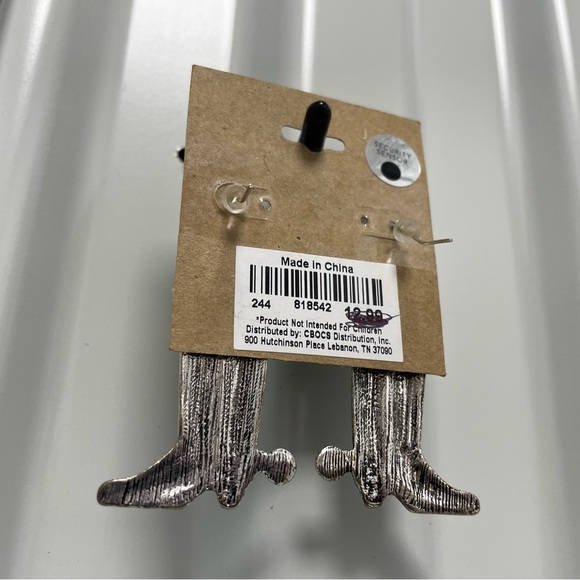 NWT Western Cowboy Boot Earrings Womens Silver Crystal Wire 1 1/4 x 1 1/8 in - Picture 6 of 14